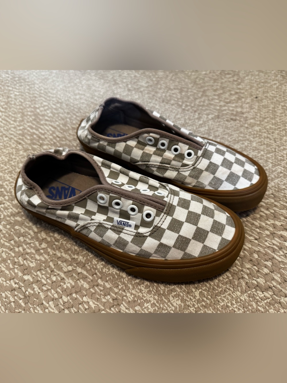 Vans Authentic Elastic Lace Checkerboard 'Moon Rock Gum' Low Top Sneakers
